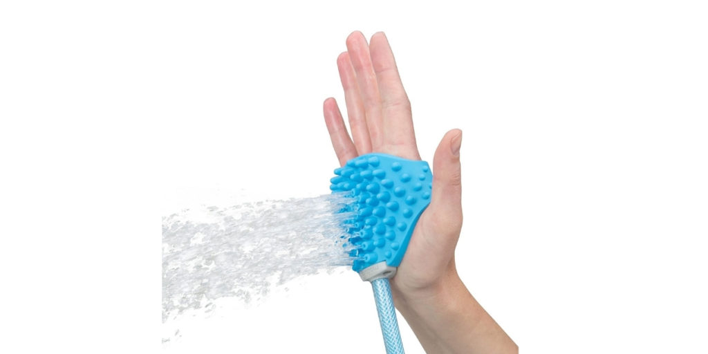 This scrubber comes with adapters that will connect to your indoor or outdoor faucet. It has an adjustable “belt” that will fit around virtually any hand. 